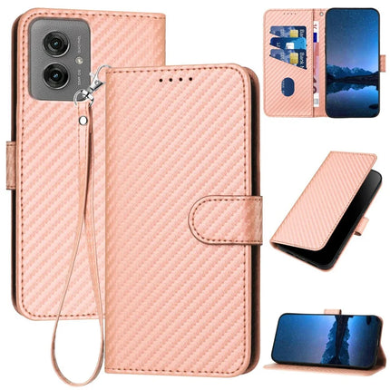 YX0070 For Motorola Moto G55 5G Wallet Case Carbon Fiber Texture Leather Cell Accessories Phone Cover - Pink