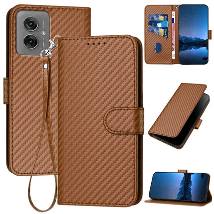 YX0070 For Motorola Moto G55 5G Wallet Case Carbon Fiber Texture Leather Cell Accessories Phone Cover - Coffee