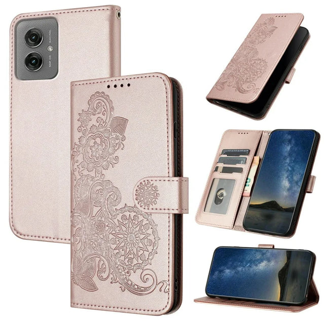 YX0050 For Motorola Moto G55 5G Case Mandala Flower Leather Wallet Phone Cover - Rose Gold
