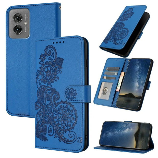 YX0050 For Motorola Moto G55 5G Case Mandala Flower Leather Wallet Phone Cover - Sapphire