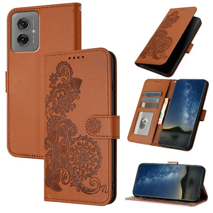 YX0050 For Motorola Moto G55 5G Case Mandala Flower Leather Wallet Phone Cover - Coffee