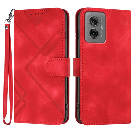 YX0040 For Motorola Moto G55 5G Case Leather Phone Cover Geometry Pattern - Red