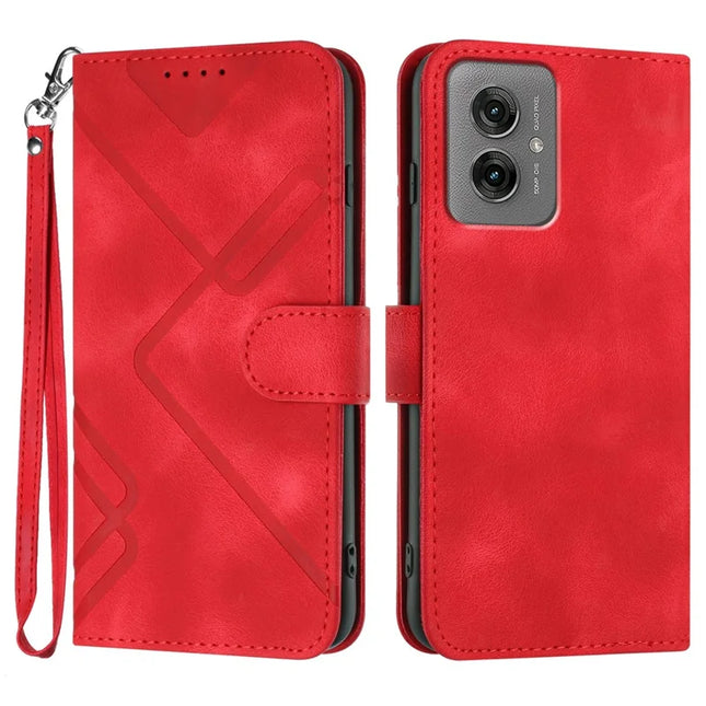 YX0040 For Motorola Moto G55 5G Case Leather Phone Cover Geometry Pattern - Red