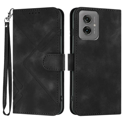 YX0040 For Motorola Moto G55 5G Case Leather Phone Cover Geometry Pattern - Black