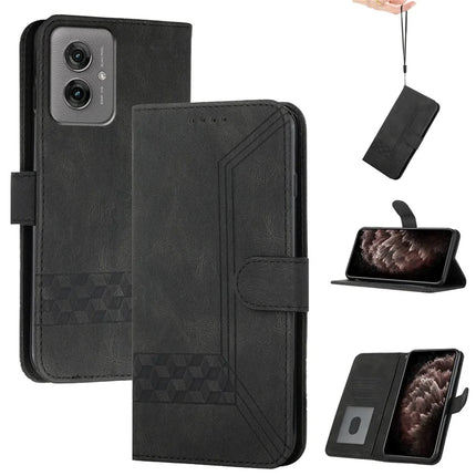 YX0010 Series for Motorola Moto G55 5G Wallet Case Rhombus Lines Leather Phone Cover - Black
