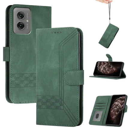 YX0010 Series for Motorola Moto G55 5G Wallet Case Rhombus Lines Leather Phone Cover - Blackish Green