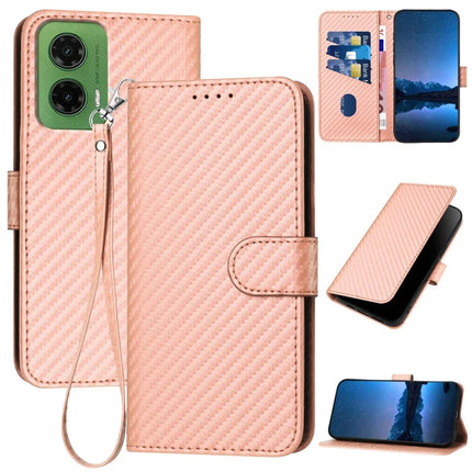 YX0070 For Motorola Moto G35 5G Wallet Case Carbon Fiber Texture Leather Cell Accessories Phone Cover - Pink