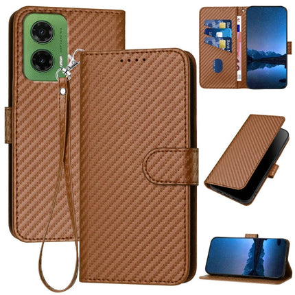 YX0070 For Motorola Moto G35 5G Wallet Case Carbon Fiber Texture Leather Cell Accessories Phone Cover - Coffee