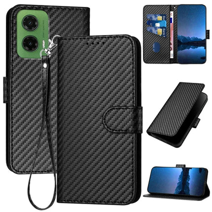 YX0070 For Motorola Moto G35 5G Wallet Case Carbon Fiber Texture Leather Cell Accessories Phone Cover - Black