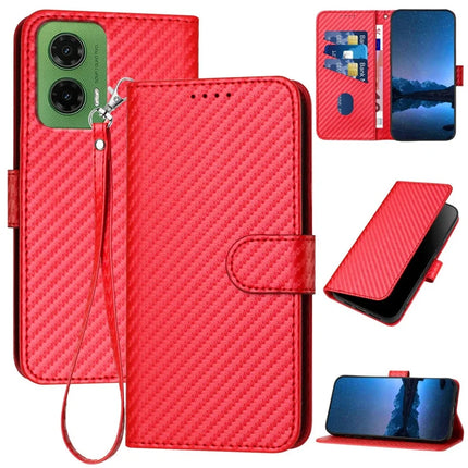 YX0070 For Motorola Moto G35 5G Wallet Case Carbon Fiber Texture Leather Cell Accessories Phone Cover - Red