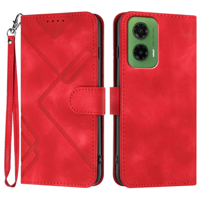 YX0040 For Motorola Moto G35 5G Case Leather Phone Cover Geometry Pattern - Red