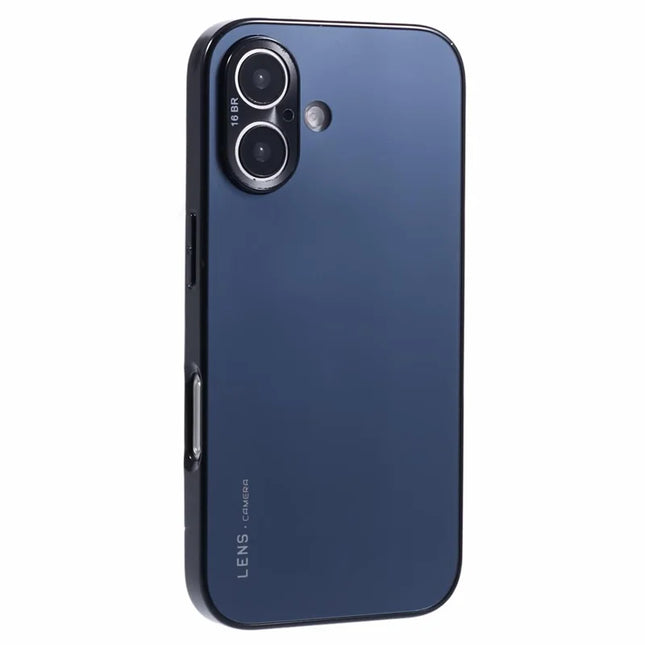 For iPhone 16 Case Acrylic+TPU+Metal Anti-Scratch Phone Cover with Electroplating Frame - Black