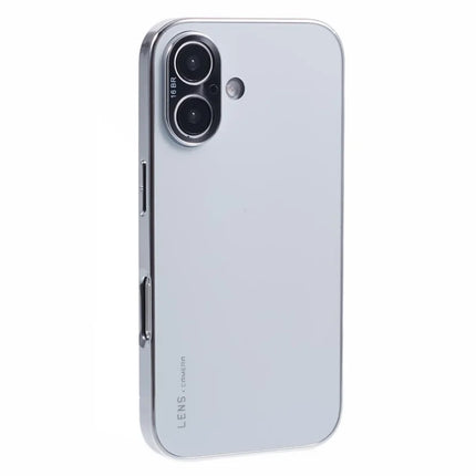 For iPhone 16 Case Acrylic+TPU+Metal Anti-Scratch Phone Cover with Electroplating Frame - White