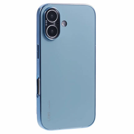 For iPhone 16 Case Acrylic+TPU+Metal Anti-Scratch Phone Cover with Electroplating Frame - Baby Blue