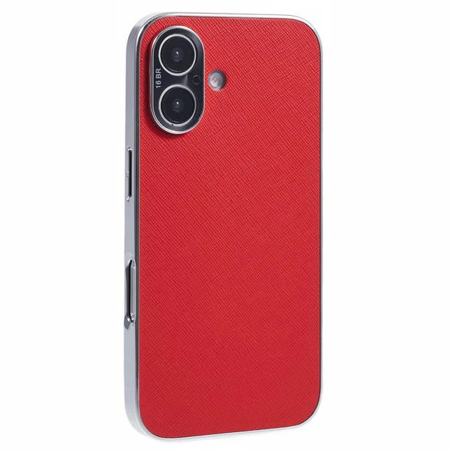For iPhone 16 Cover Cross Texture PU Leather Coated TPU Cell Phone Case - Red