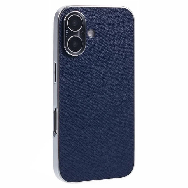 For iPhone 16 Cover Cross Texture PU Leather Coated TPU Cell Phone Case - Sapphire