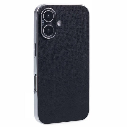 For iPhone 16 Cover Cross Texture PU Leather Coated TPU Cell Phone Case - Black