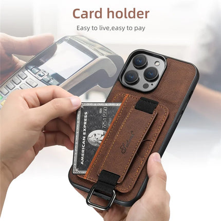 SUTENI H13 For iPhone 16 Pro Case Litchi Texture Leather+TPU+PC Cover with Card Holder Kickstand