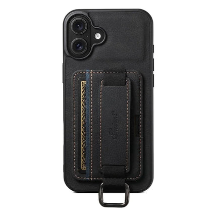 SUTENI H13 For iPhone 16 Plus Case Litchi Texture Leather+TPU+PC Cover with Card Holder Kickstand