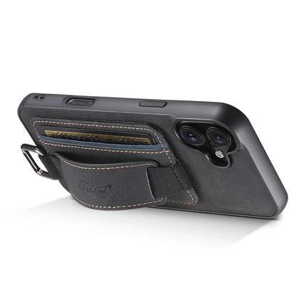 SUTENI H13 For iPhone 16 Plus Case Litchi Texture Leather+TPU+PC Cover with Card Holder Kickstand