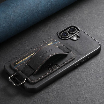 SUTENI H13 For iPhone 16 Plus Case Litchi Texture Leather+TPU+PC Cover with Card Holder Kickstand
