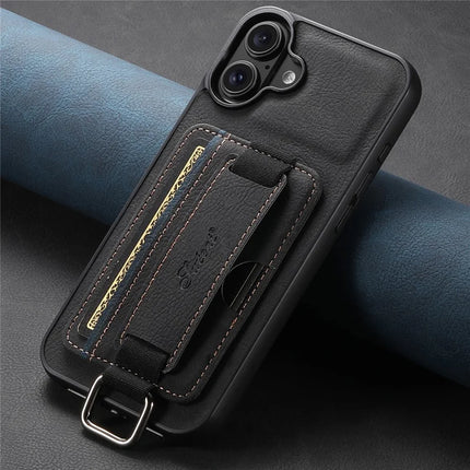 SUTENI H13 For iPhone 16 Plus Case Litchi Texture Leather+TPU+PC Cover with Card Holder Kickstand