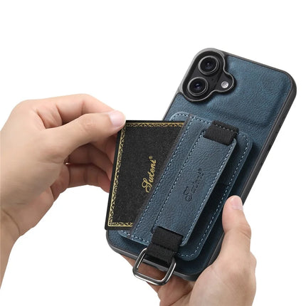 SUTENI H13 For iPhone 16 Plus Case Litchi Texture Leather+TPU+PC Cover with Card Holder Kickstand