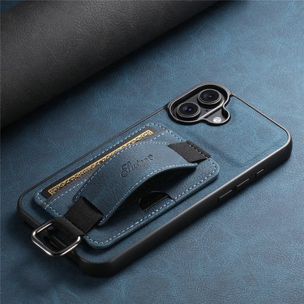 SUTENI H13 For iPhone 16 Plus Case Litchi Texture Leather+TPU+PC Cover with Card Holder Kickstand