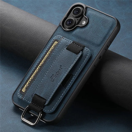 SUTENI H13 For iPhone 16 Plus Case Litchi Texture Leather+TPU+PC Cover with Card Holder Kickstand