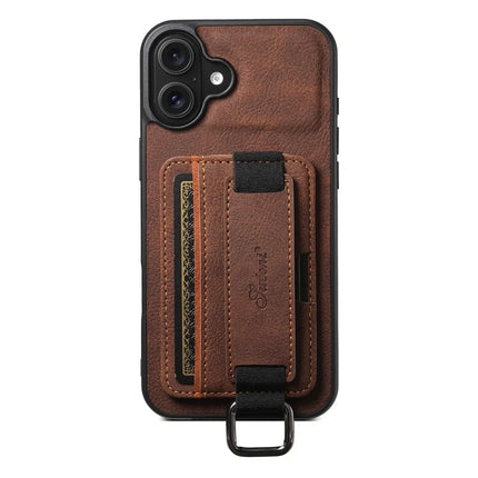 SUTENI H13 For iPhone 16 Plus Case Litchi Texture Leather+TPU+PC Cover with Card Holder Kickstand