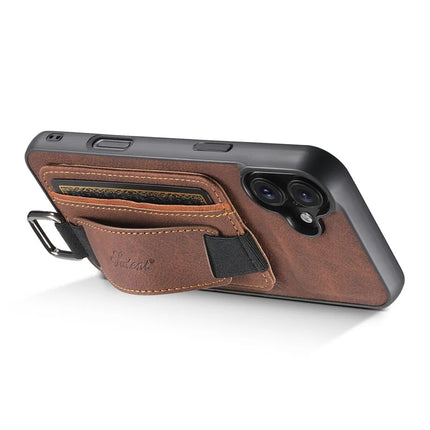 SUTENI H13 For iPhone 16 Plus Case Litchi Texture Leather+TPU+PC Cover with Card Holder Kickstand