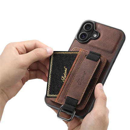 SUTENI H13 For iPhone 16 Plus Case Litchi Texture Leather+TPU+PC Cover with Card Holder Kickstand