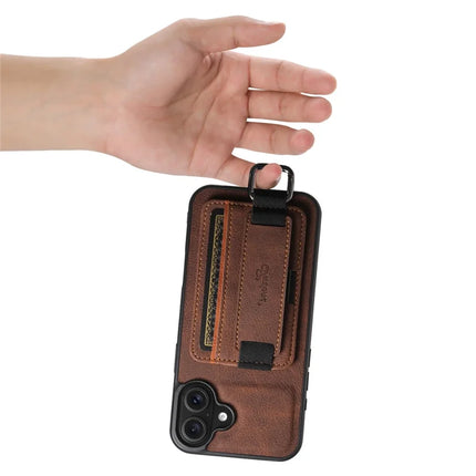 SUTENI H13 For iPhone 16 Plus Case Litchi Texture Leather+TPU+PC Cover with Card Holder Kickstand