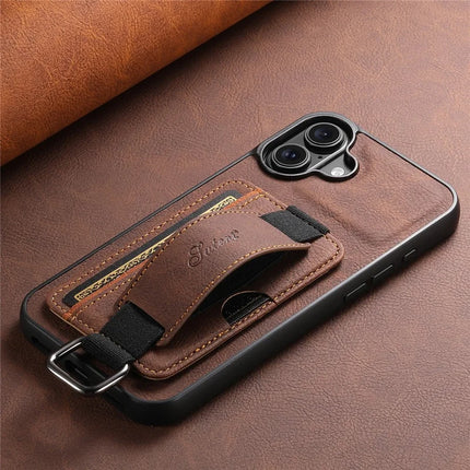 SUTENI H13 For iPhone 16 Plus Case Litchi Texture Leather+TPU+PC Cover with Card Holder Kickstand
