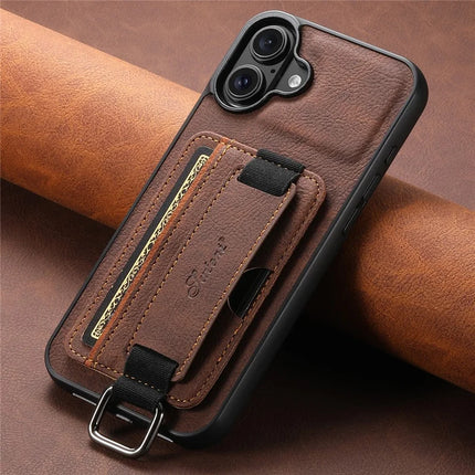 SUTENI H13 For iPhone 16 Plus Case Litchi Texture Leather+TPU+PC Cover with Card Holder Kickstand