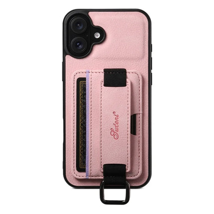 SUTENI H13 For iPhone 16 Plus Case Litchi Texture Leather+TPU+PC Cover with Card Holder Kickstand