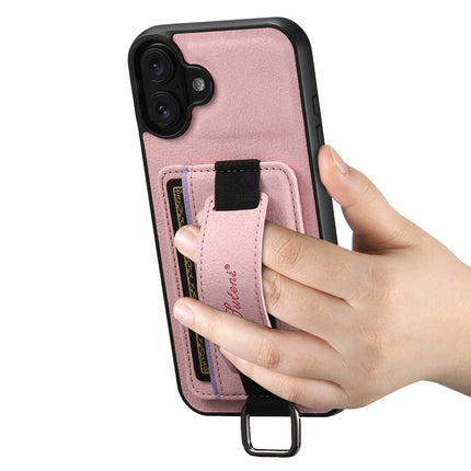 SUTENI H13 For iPhone 16 Plus Case Litchi Texture Leather+TPU+PC Cover with Card Holder Kickstand