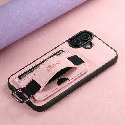 SUTENI H13 For iPhone 16 Plus Case Litchi Texture Leather+TPU+PC Cover with Card Holder Kickstand