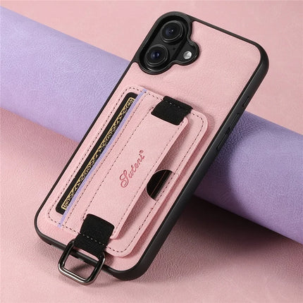 SUTENI H13 For iPhone 16 Plus Case Litchi Texture Leather+TPU+PC Cover with Card Holder Kickstand