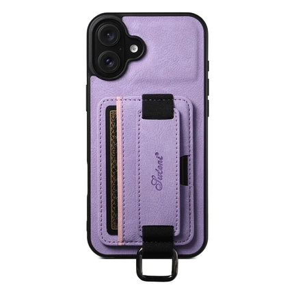 SUTENI H13 For iPhone 16 Plus Case Litchi Texture Leather+TPU+PC Cover with Card Holder Kickstand