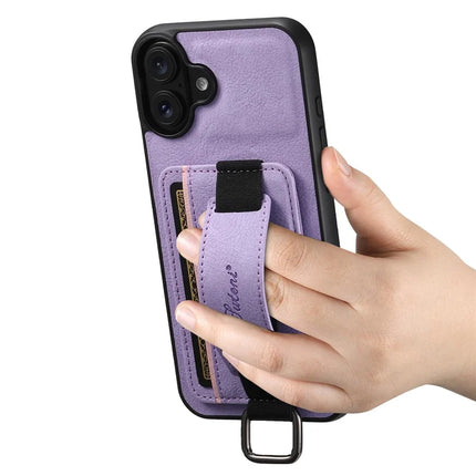 SUTENI H13 For iPhone 16 Plus Case Litchi Texture Leather+TPU+PC Cover with Card Holder Kickstand