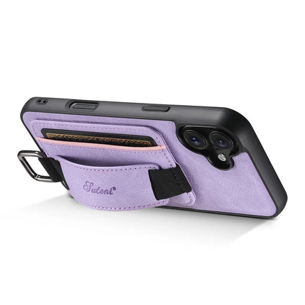 SUTENI H13 For iPhone 16 Plus Case Litchi Texture Leather+TPU+PC Cover with Card Holder Kickstand