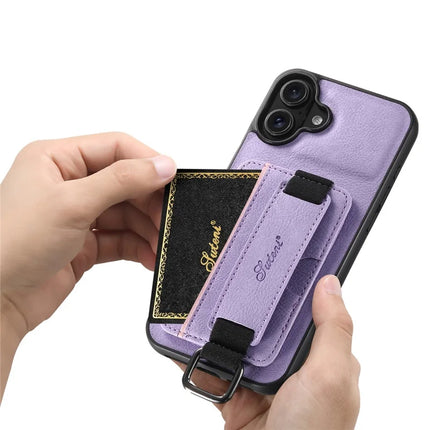 SUTENI H13 For iPhone 16 Plus Case Litchi Texture Leather+TPU+PC Cover with Card Holder Kickstand