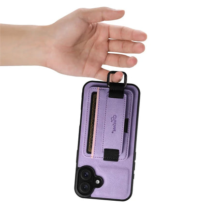 SUTENI H13 For iPhone 16 Plus Case Litchi Texture Leather+TPU+PC Cover with Card Holder Kickstand