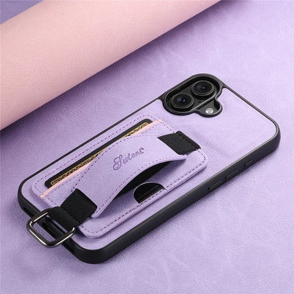 SUTENI H13 For iPhone 16 Plus Case Litchi Texture Leather+TPU+PC Cover with Card Holder Kickstand