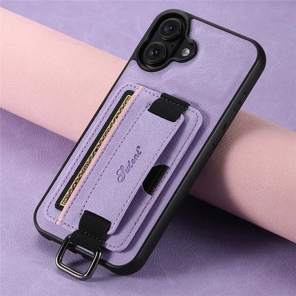 SUTENI H13 For iPhone 16 Plus Case Litchi Texture Leather+TPU+PC Cover with Card Holder Kickstand
