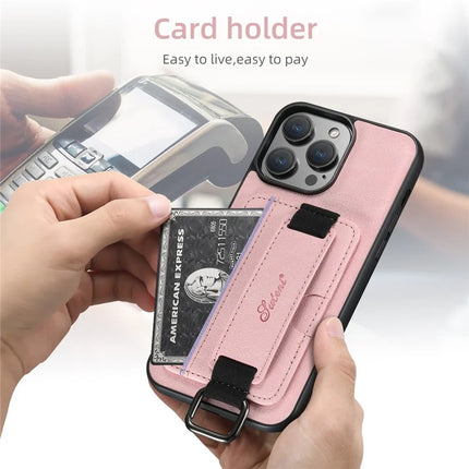 SUTENI H13 For iPhone 16 Pro Max Case Litchi Texture Leather+TPU+PC Cover with Card Holder Kickstand
