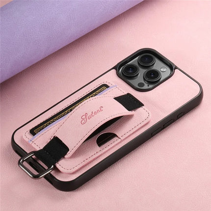 SUTENI H13 For iPhone 16 Pro Max Case Litchi Texture Leather+TPU+PC Cover with Card Holder Kickstand