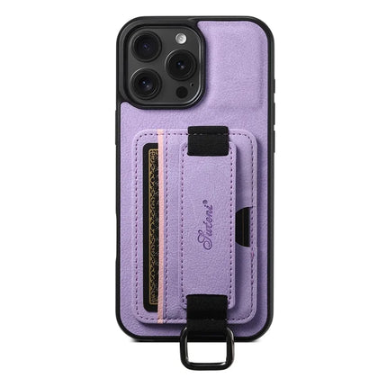 SUTENI H13 For iPhone 16 Pro Max Case Litchi Texture Leather+TPU+PC Cover with Card Holder Kickstand