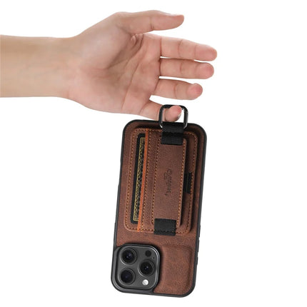 SUTENI H13 For iPhone 16 Pro Max Case Litchi Texture Leather+TPU+PC Cover with Card Holder Kickstand